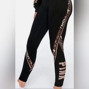Victoria's Secret PINK Bling Legging Black Gold Sequins Leopard NEW!